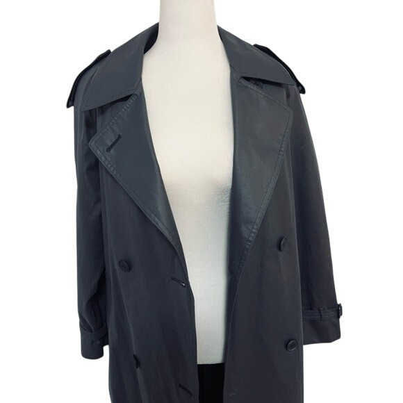 VINTAGE‎ 80's London Fog Classic Wool Lined Charcoal Grey Trench Coat Women's 12 - Picture 3 of 16